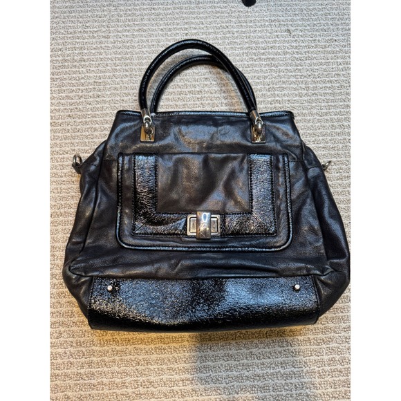 kate spade Handbags - Kate spade Black Leather Patent Satchel Handbag Silver Hardware Shoulder Bag
